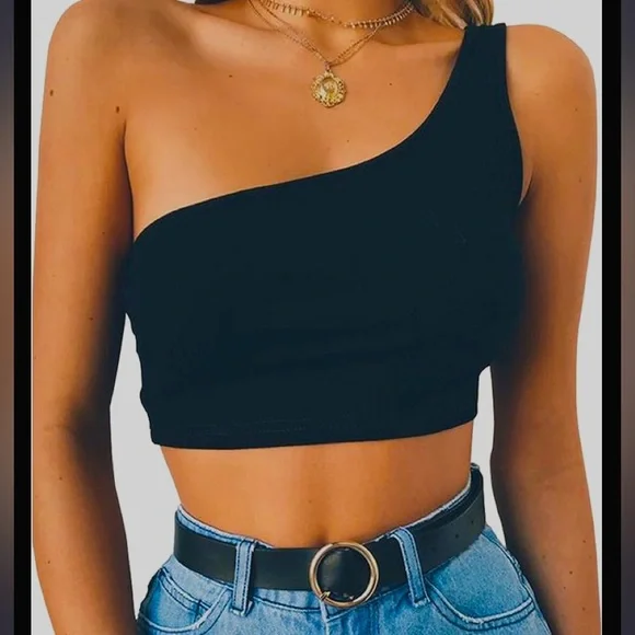 NWOT Minclouse Women's One Shoulder Sleeveless Crop Tops Summer Tank Tees - Picture 2 of 9